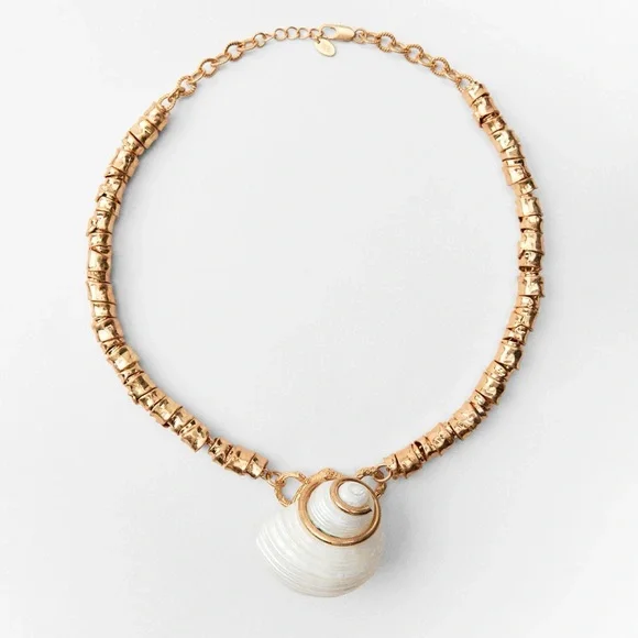 Zara | Jewelry | Zara Genuine Seashell Necklace Gold Chunky